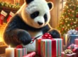 Chinese Panda wrapping Christmas presents in ther UK